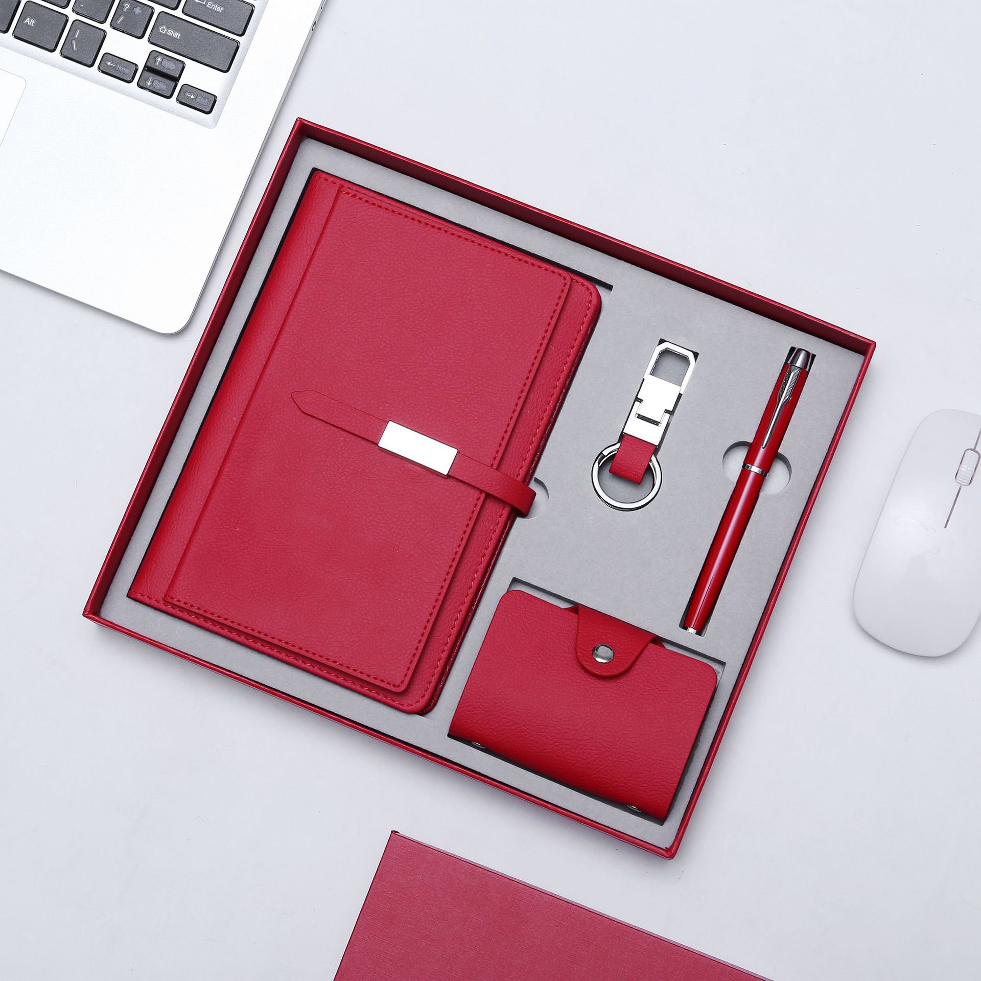 Vegan Leather Organizer Notebook, Pen, Keychain & Card Pouch Gift Set