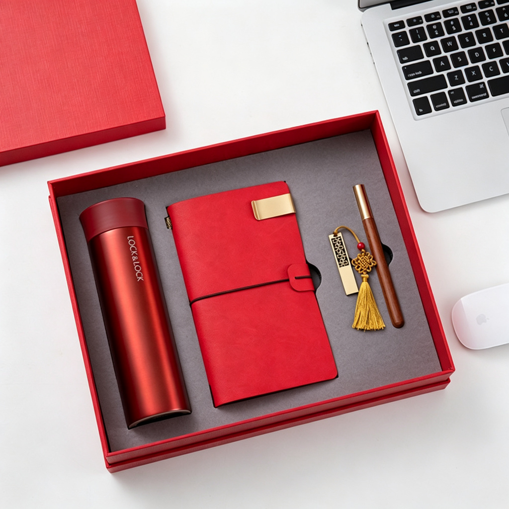 Travel Journal Notebook, Insulated Bottle, USB Drive & Metal Pen Gift Set
