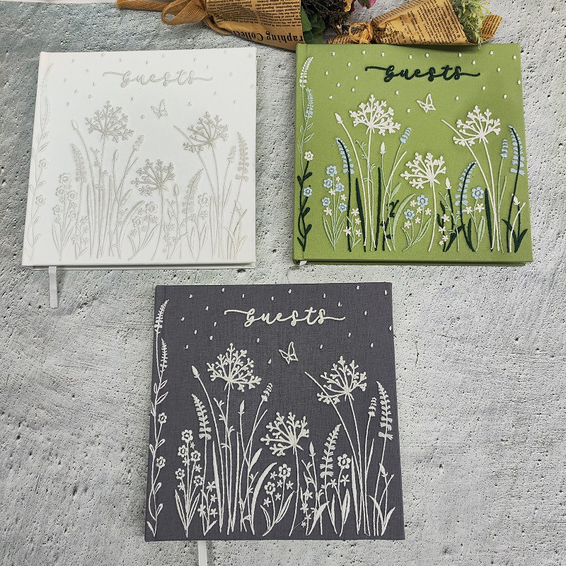 Embroidered Fabric Hardcover Guestbook