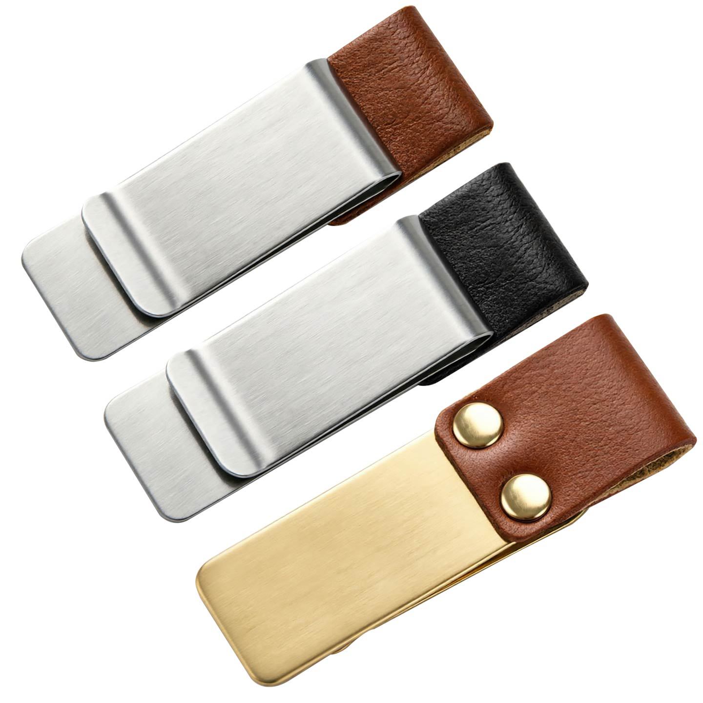 Brushed Metal & Vegan Leather Clip-On Pen Holder