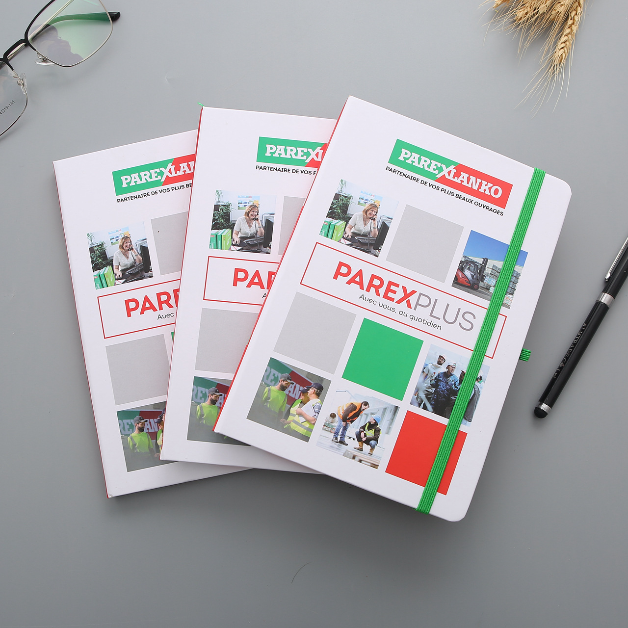 Coated Paper Hardcover Grid Notebook with Elastic Band