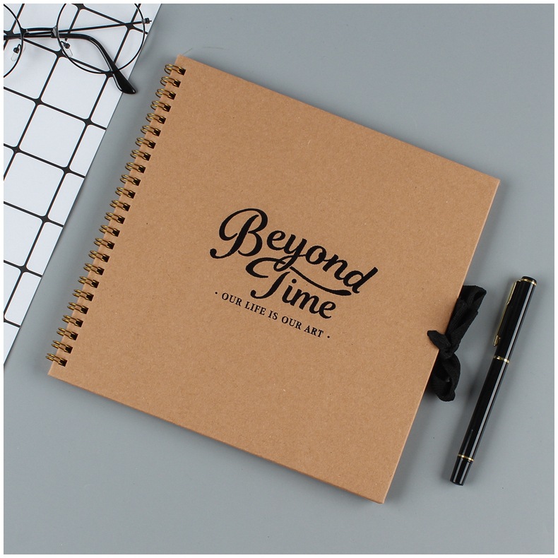 Square Kraft Paper Hardcover Spiral Notebook with Wraparound Strap