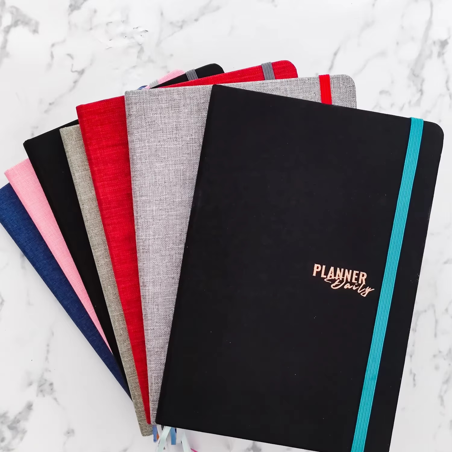 Vegan Leather Undated Daily Planner with Elastic Band